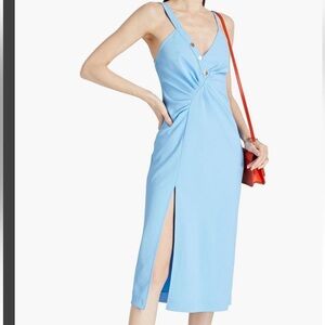 Sandro Light Blue Maxi Dress with Gold Buttons